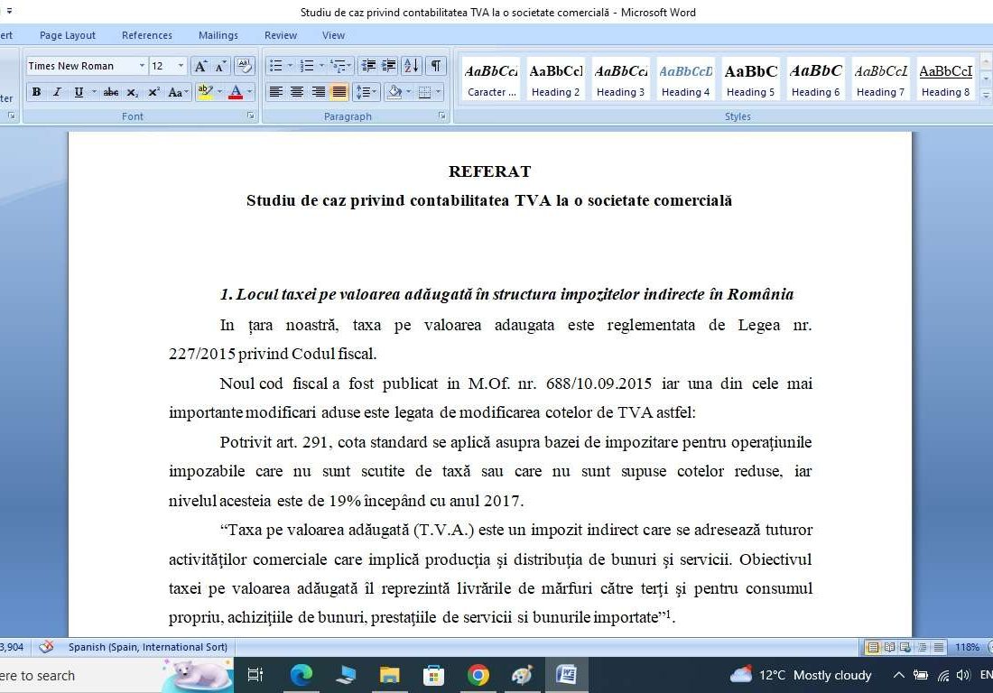 Studiu de caz privind contabilitatea TVA la o societate comercială