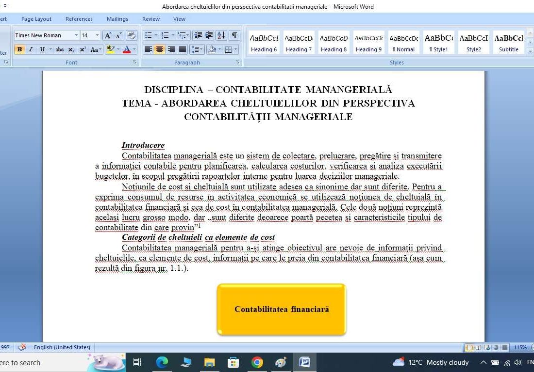 Abordarea cheltuielilor din perspectiva contabilitatii manageriale