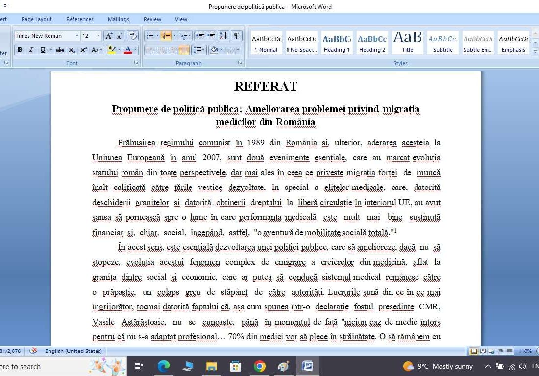 Propunere de politică publica: Ameliorarea problemei privind migrația medicilor din România