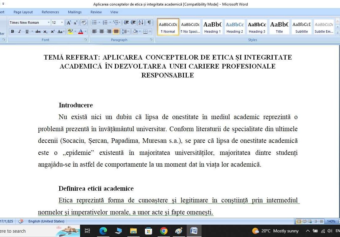 Aplicarea conceptelor de etica și integritate academică