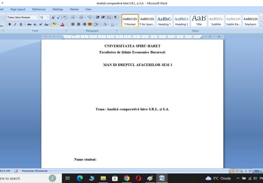 Analiză comparativă între S.R.L. și S.A.