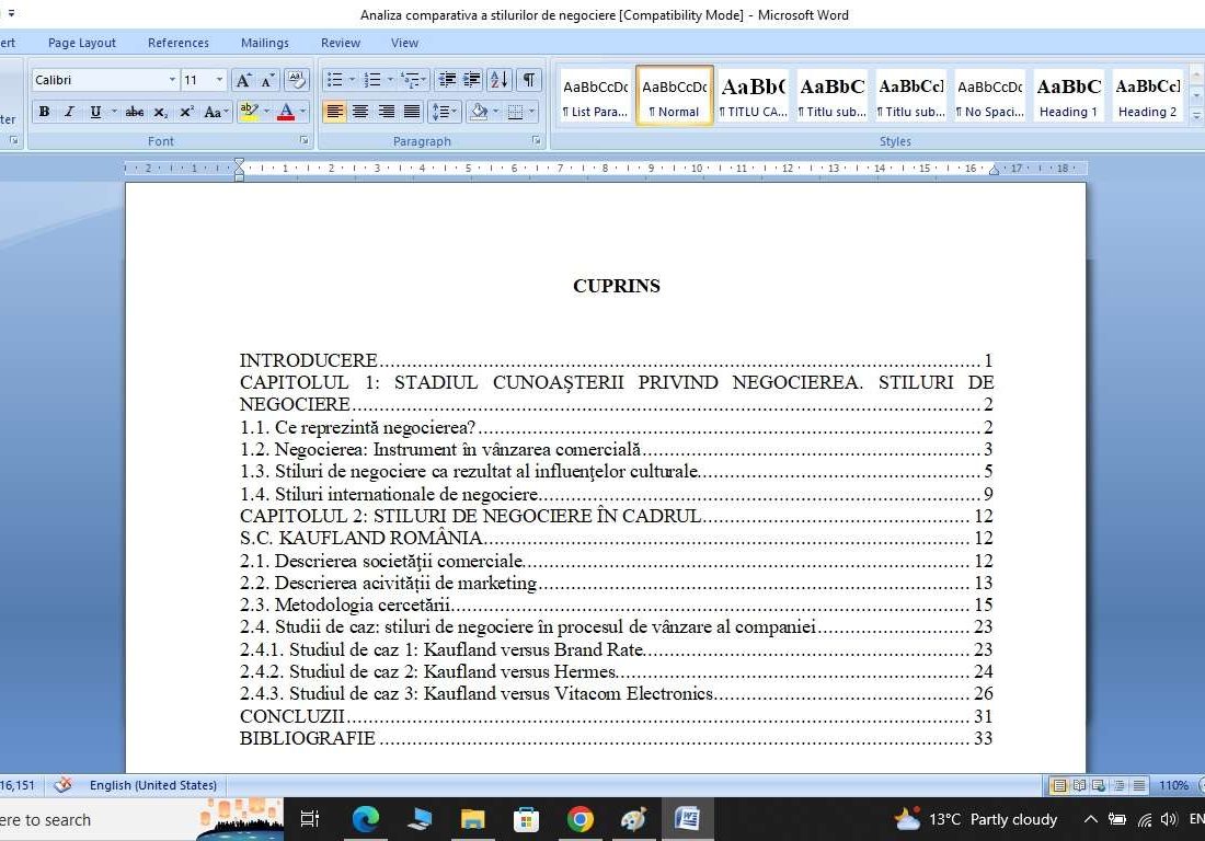 Analiza comparativa a stilurilor de negociere
