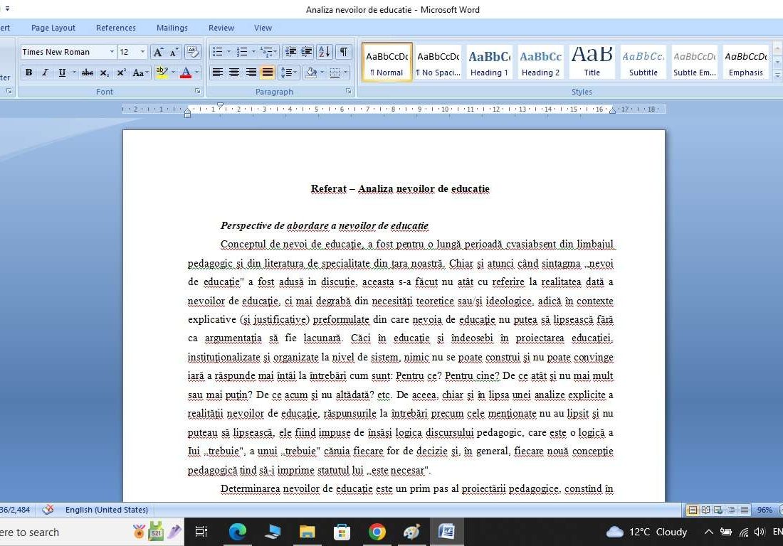 Analiza nevoilor de educație