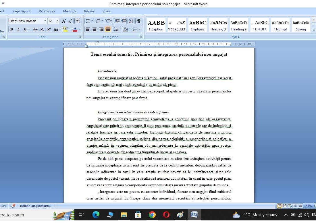 Primirea şi integrarea personalului nou angajat