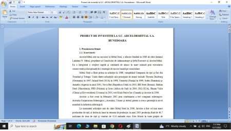 Proiect de investiții la S.C. ARCELORMITTAL S.A. Hunedoara
