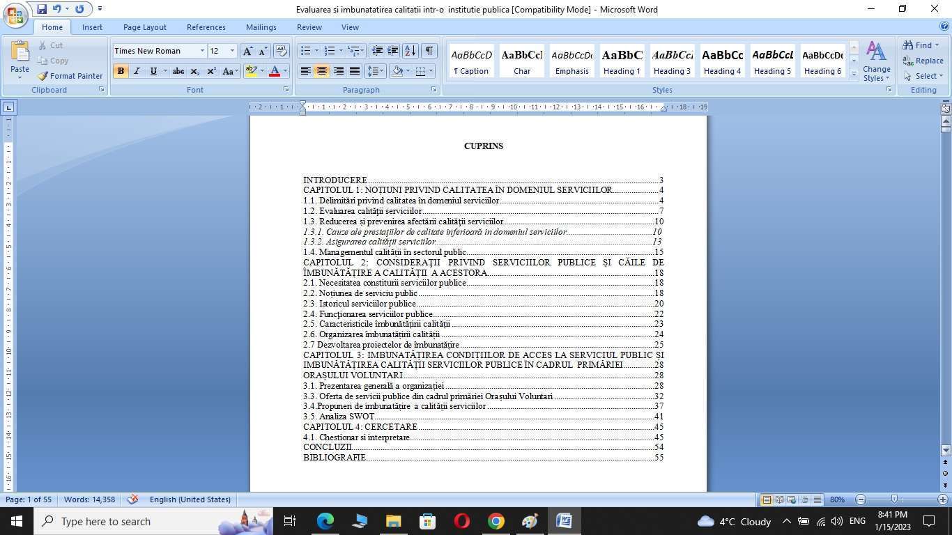 Imbunatățirea calității serviciilor intr-o institutie publica