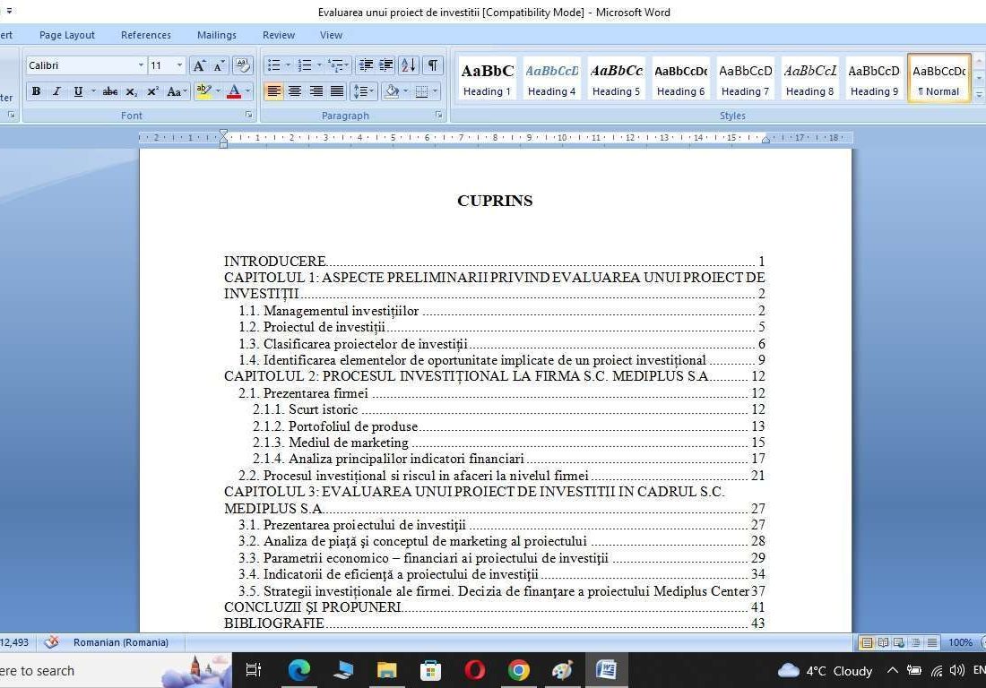 Evaluarea unui proiect de investitii