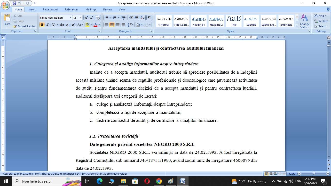 Acceptarea mandatului şi contractarea auditului financiar