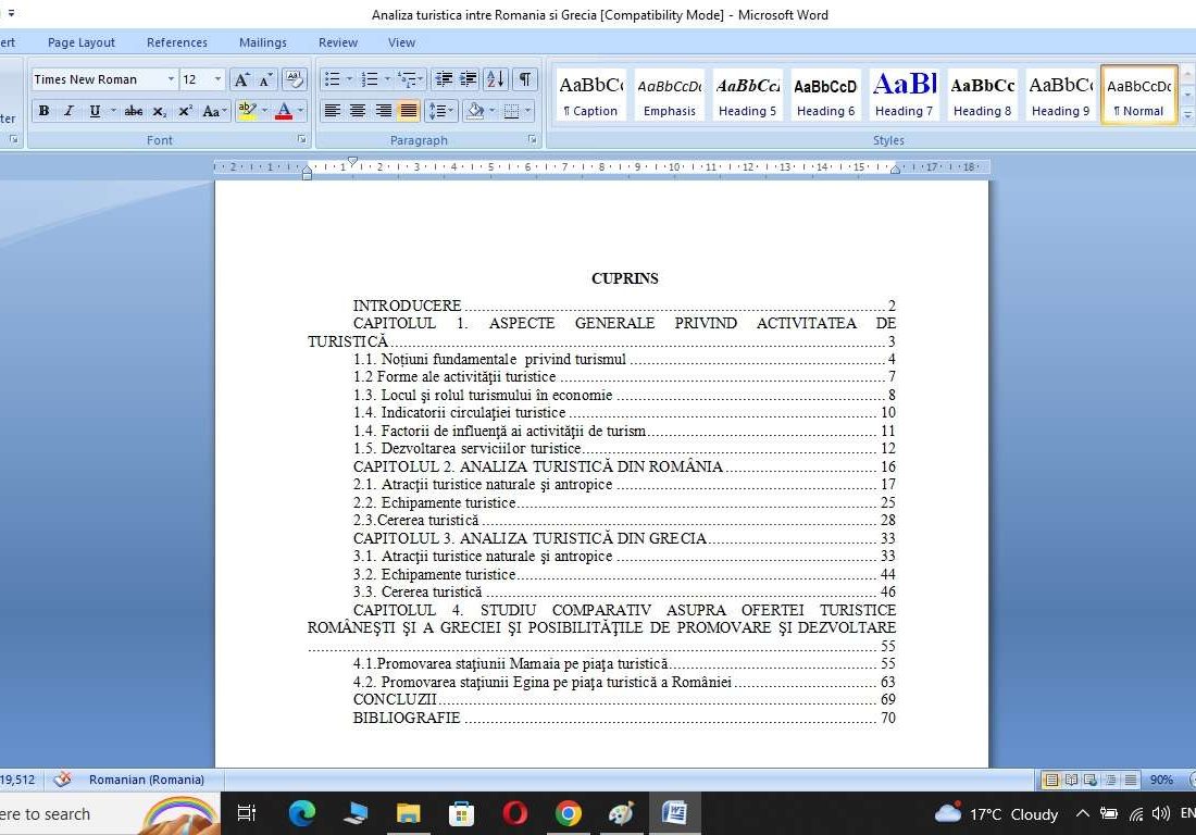 Analiza turistica intre Romania si Grecia