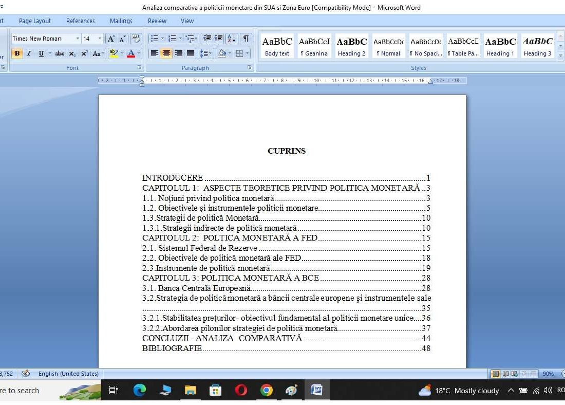 Analiza comparativa a politicii monetare din SUA si Zona Euro