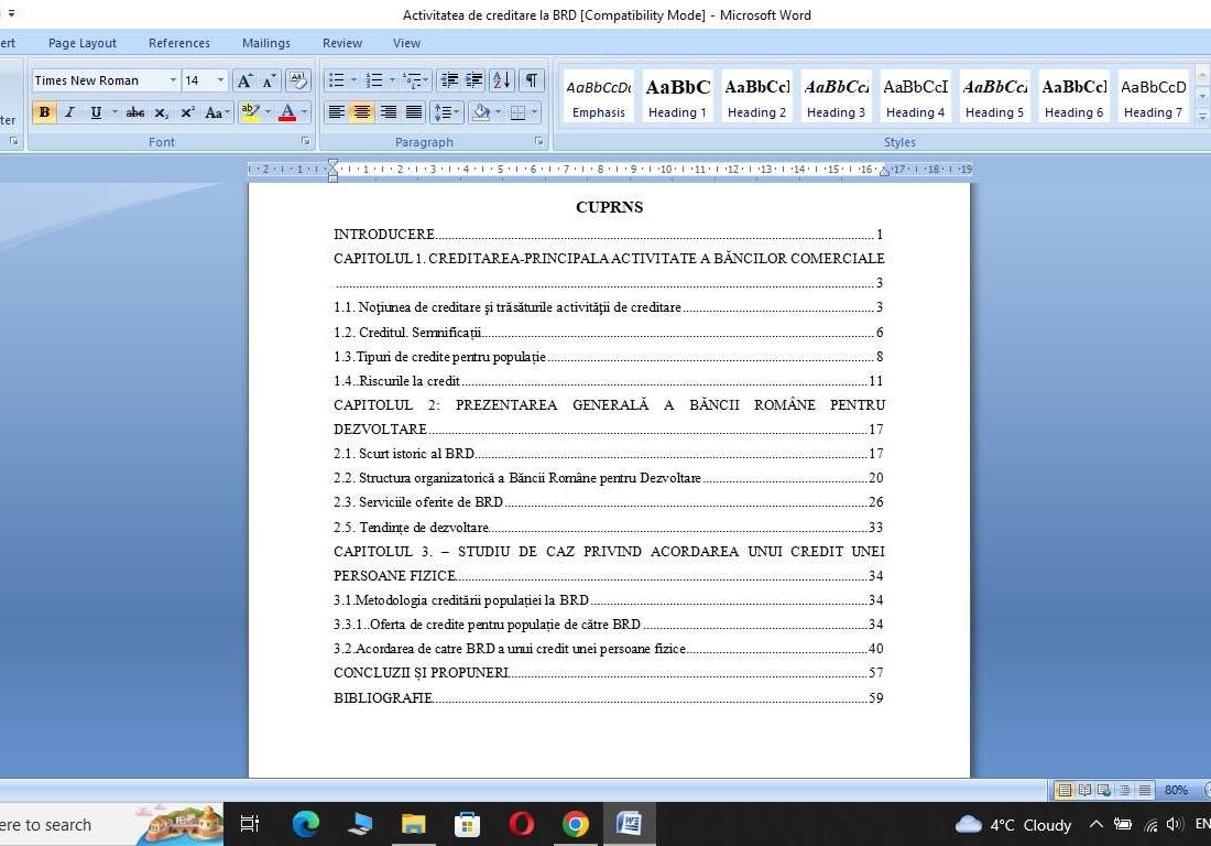 Activitatea de creditare la BRD