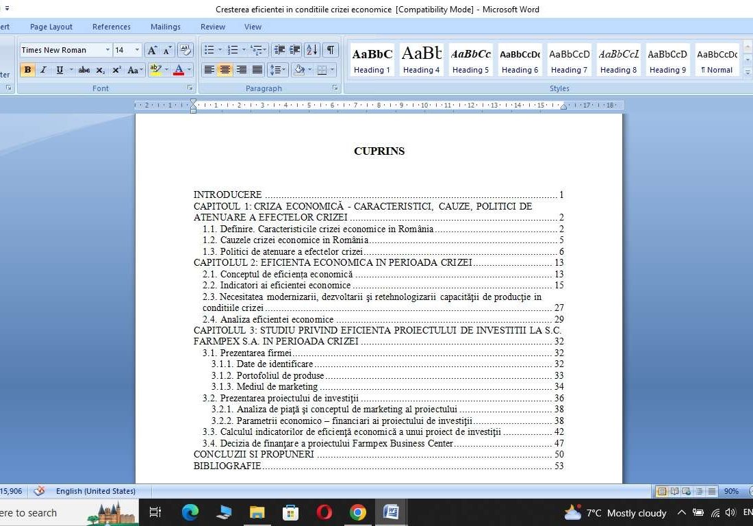 Eficienta proiectului de investitii al firmei