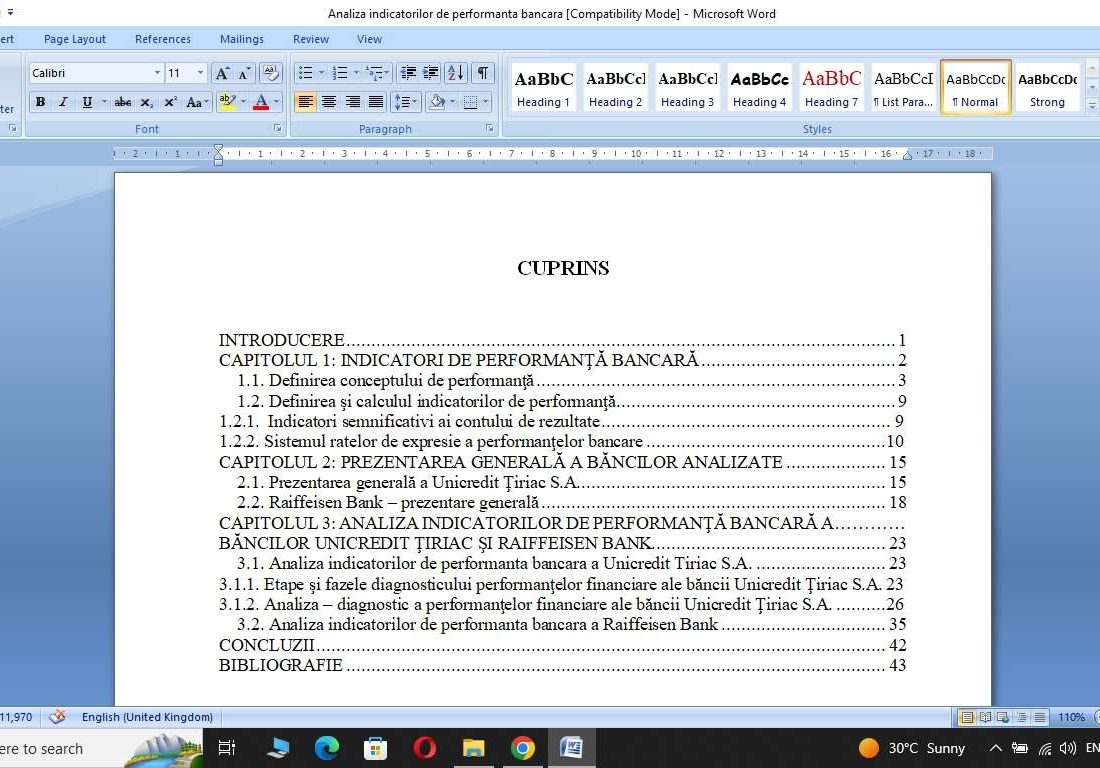 Analiza indicatorilor de performanta bancara