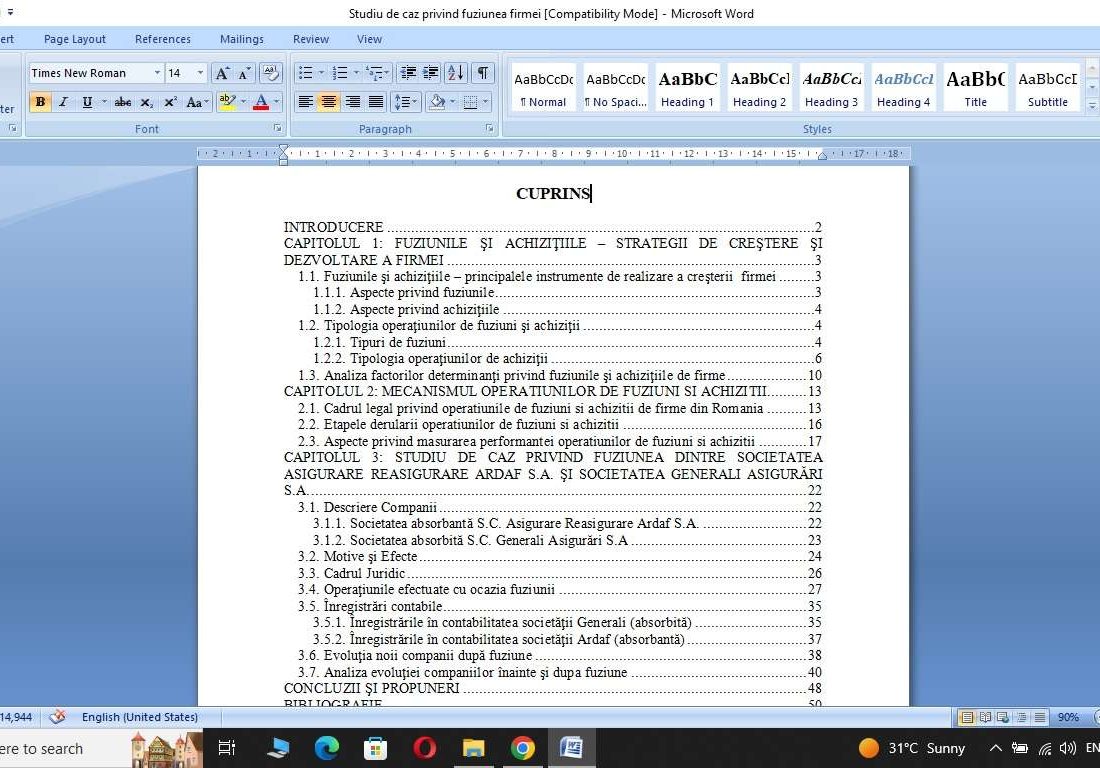 Studiu de caz privind fuziunea firmei